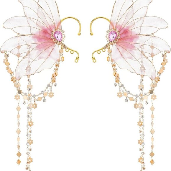 Accessories - Fairy Elf Ear Cuffs Non Piercing Earrings Cosplay Fairy Wings Pink Women